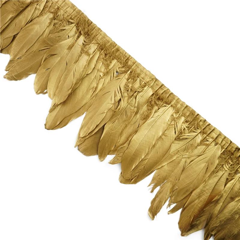 1Yards Spray Gold Silver Goose Feathers On Tape Fringe Trim Ribbon Dress Geese Feather Tims Clothes Sewing Fabric Decoration Diy