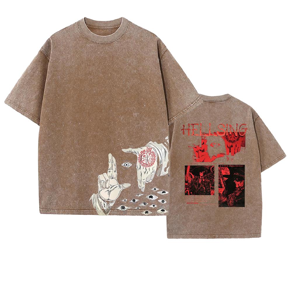 Alucard Hellsing Manga Graphic Tshirt Men Women Clothing Vintage Washed Oversized T Shirt Summer Cotton Short Sleeve Tees Tops
