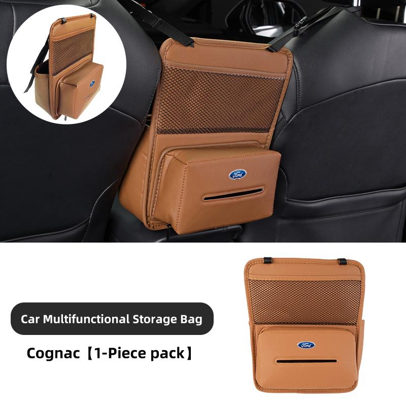 For Ford Leather Car Seat Back Storage Bag Middle Armrest Hanging Pocket Mk2 Mk3 Ranger Mondeo Mk4 S-MAX Kuga Mustang Fusion