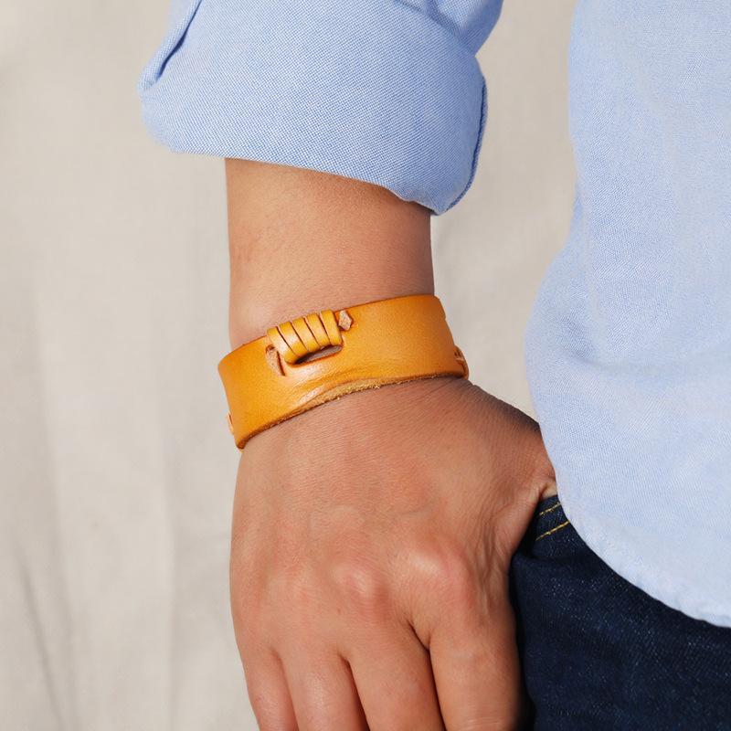 Fashion Retro Wide Cowhide Wrist Strap Design Leather Wrap Bracelet Men Personalized Hip-hop Hiphop Punk Jewelry