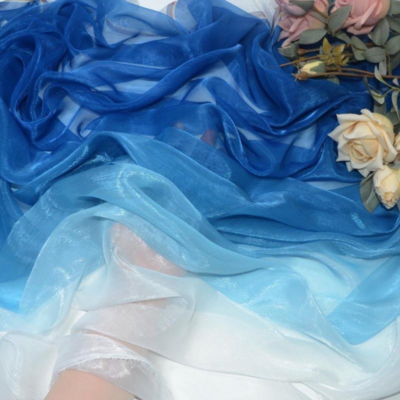 3/5/10m Multicolor Gradient Silk-Crepe Chiffon Fabric for Handmade DIY Sewing Hanfu Apparel Making Wedding Decoration