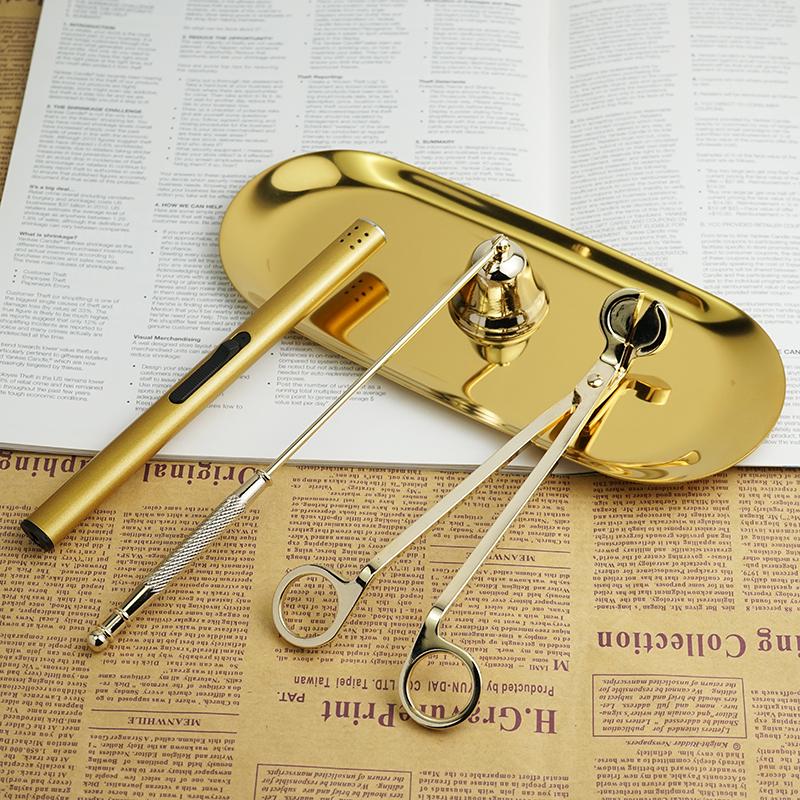 Aroma Candle Tool Kit: Wick Trimmer, Snuffer, Extinguishing Hook, and Tray.