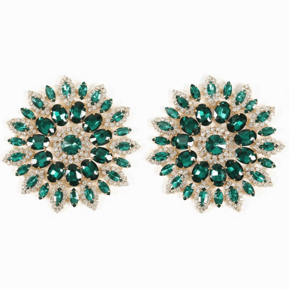 2pcs Green Golden Base Rhinestone Applique Glitter Crystal Crystal Glass Crystal Patches Diamond Embellishments Clothing Trim зелёный