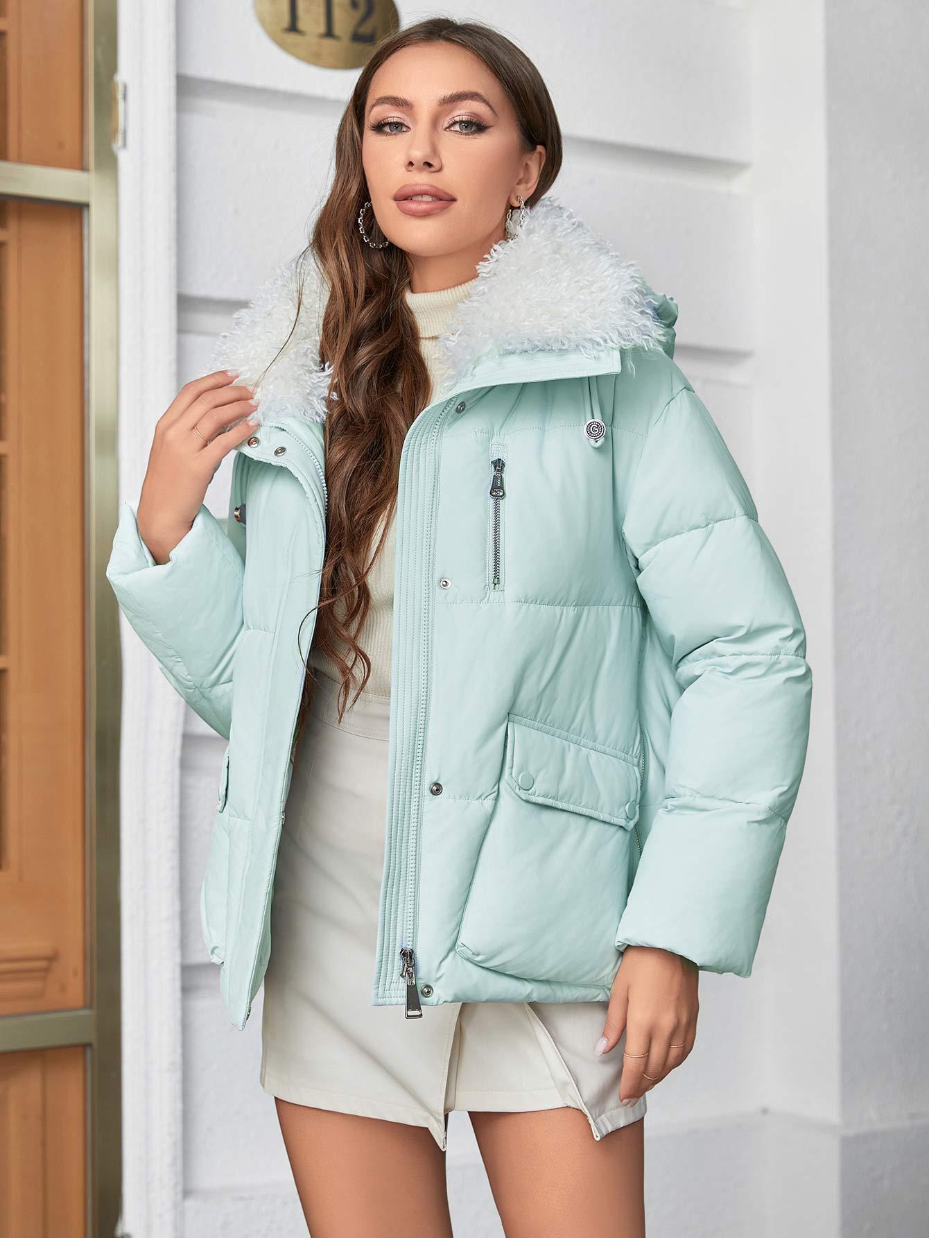 

Cinemore Модные зимние парки женские с коротким меховым воротником тонкий повседневный теплый пуховик с капюшоном женские пальто 83919 XXL зелёный