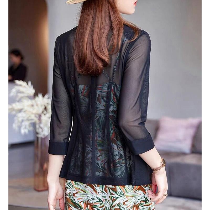 2023 Neue Sommer-Mode Premium Temperament Mesh Slim Oversize Dreiviertel Sonnenschutz Lässig Lässig Damen Einfarbig Blazer