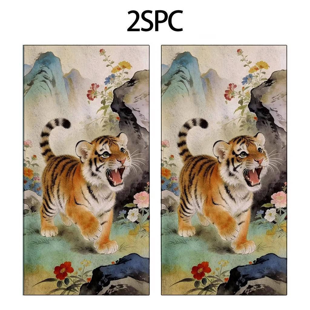 Cartoon-Tiger-, Blumen- und Felsmuster Polyester-Mikrofaser-Strandtuch ist sehr saugfähig, geeignet für Schwimmen und Strandausflüge