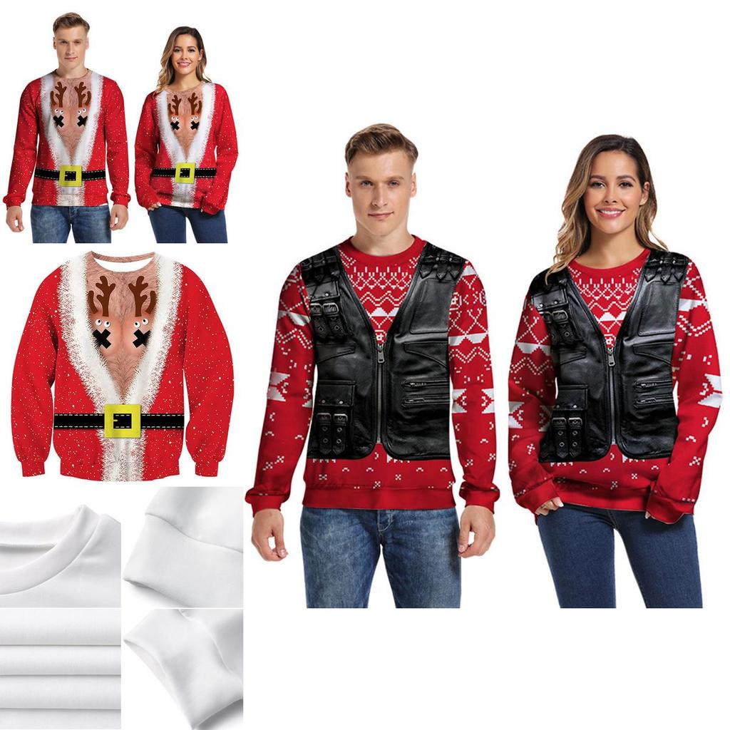 Cozy And Festive 3d Ugly Christmas Print Crew Neck Pullover Sweatshirt For Women And Men