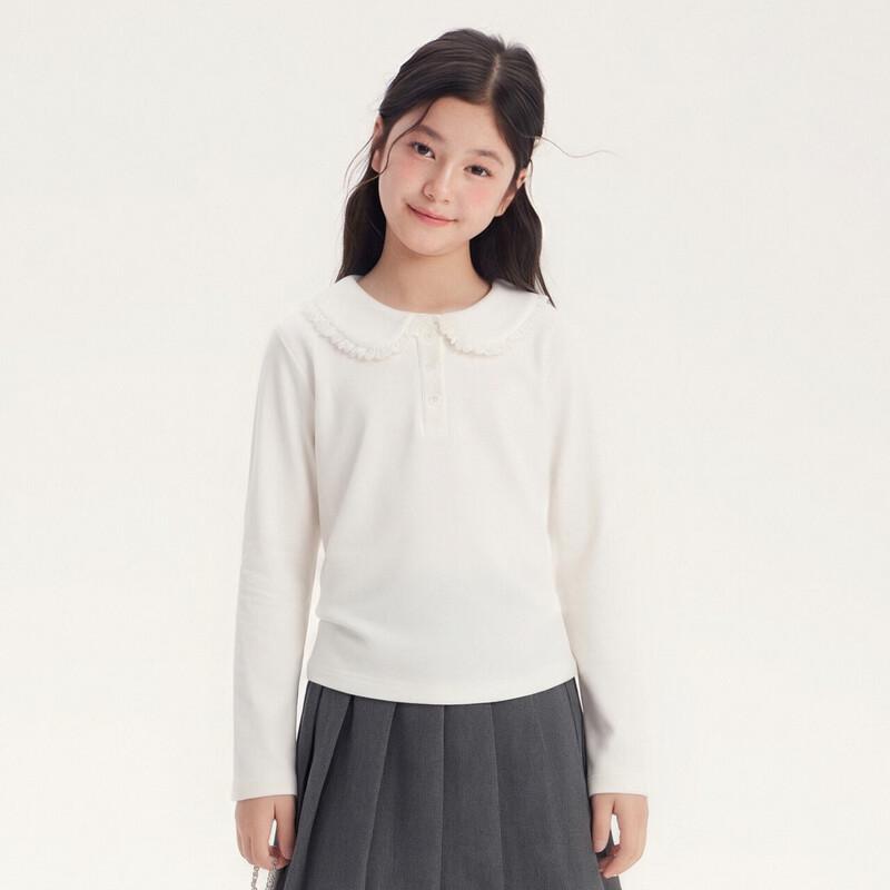 Desa Girls' Solid Color Lapel Long Sleeve T-Shirt