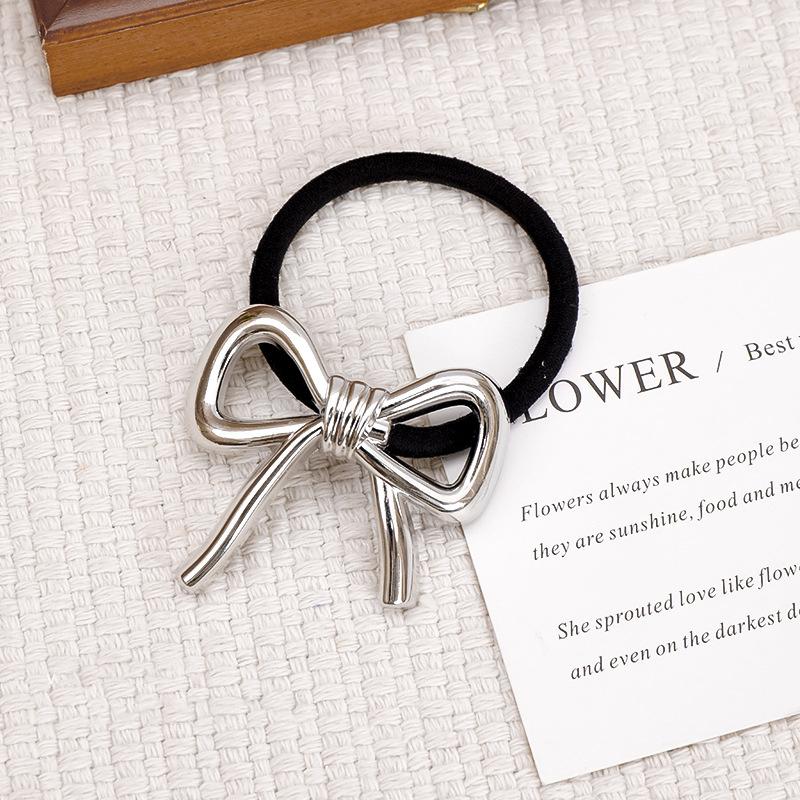 

Korean Exquisite Metal Bow Hair Rope for Women Ponytail Headstring Elastic Hair Band Simple Elegant Hair Tie Hair Accessories