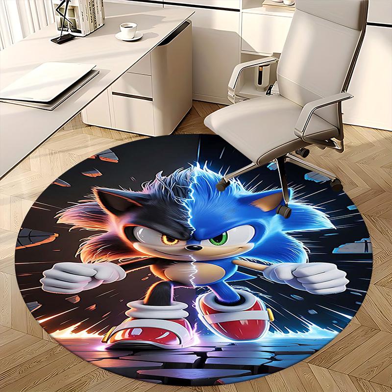 1pc Sonic the Hedgehog Anime Design Round Carpet - Office Chair Mat, Non-Slip Rug for Home Decor, Living Room, Bedroom, Game Room