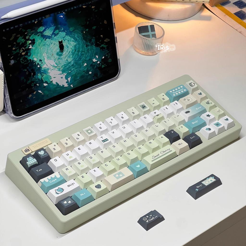 Xunyishu Keycap Cherry 144Keys Pbt Five-Sided Thermal Sublimation Gradient Green Iso/Alice Layout Keycap 2.25/2.75U Space Bar