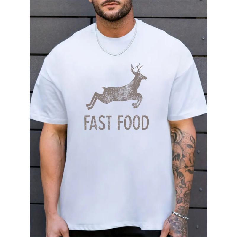 

Fast Food, Trendy Casual Oversized Slogan Print Men S T-Shirt, Plus Size Cool and Fashionable S белый