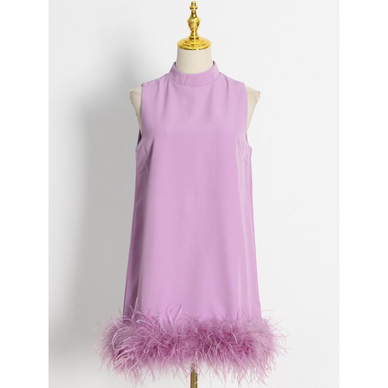 Krótka sukienka damska letnia półwysoki dekolt bez rękawów jednolity kolor prosta