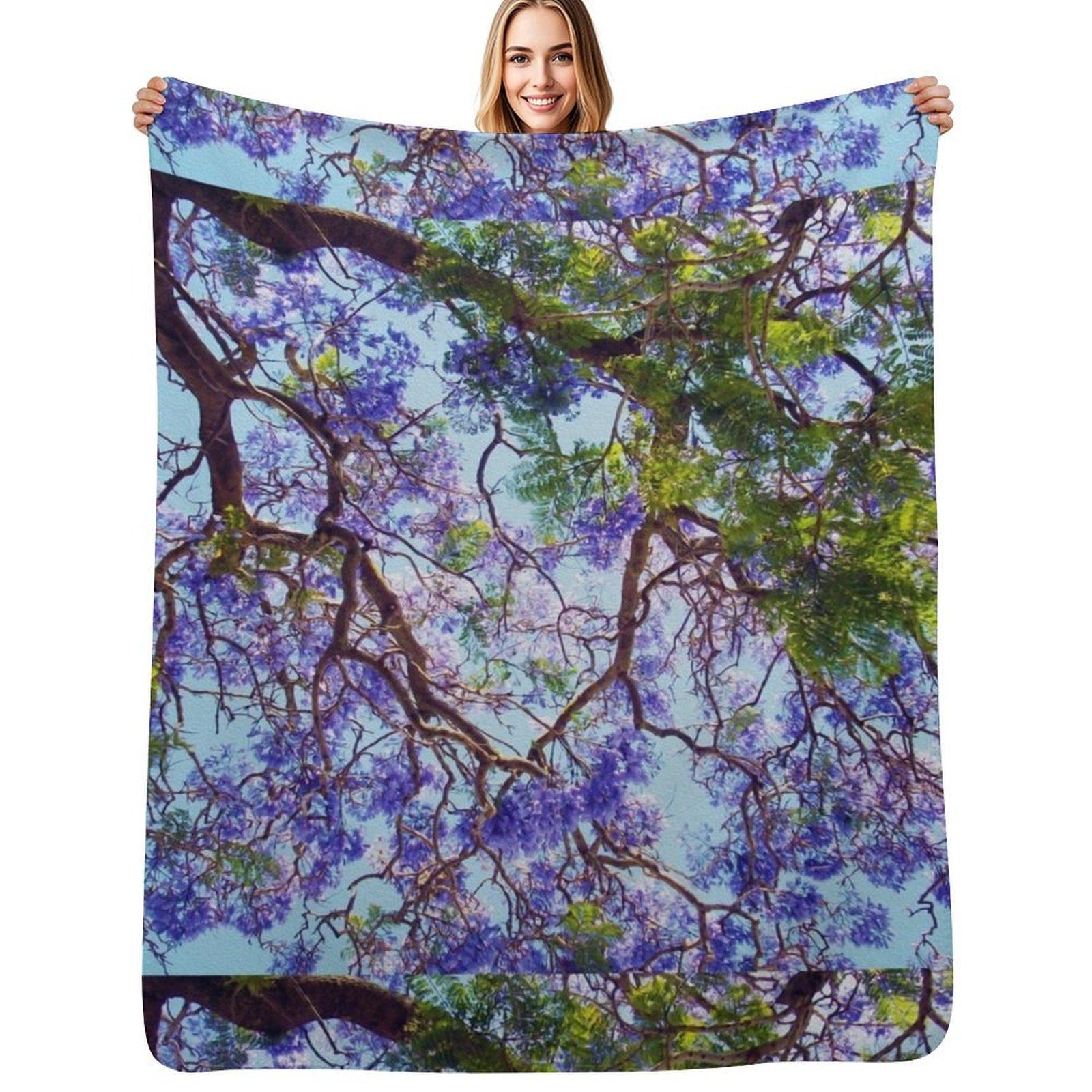 Purple Jacaranda Tree Oil Paint Throw Blanket Easy Care Comfortable Blanket for Couch Size: 75*100cm, Weight: 230 GSM