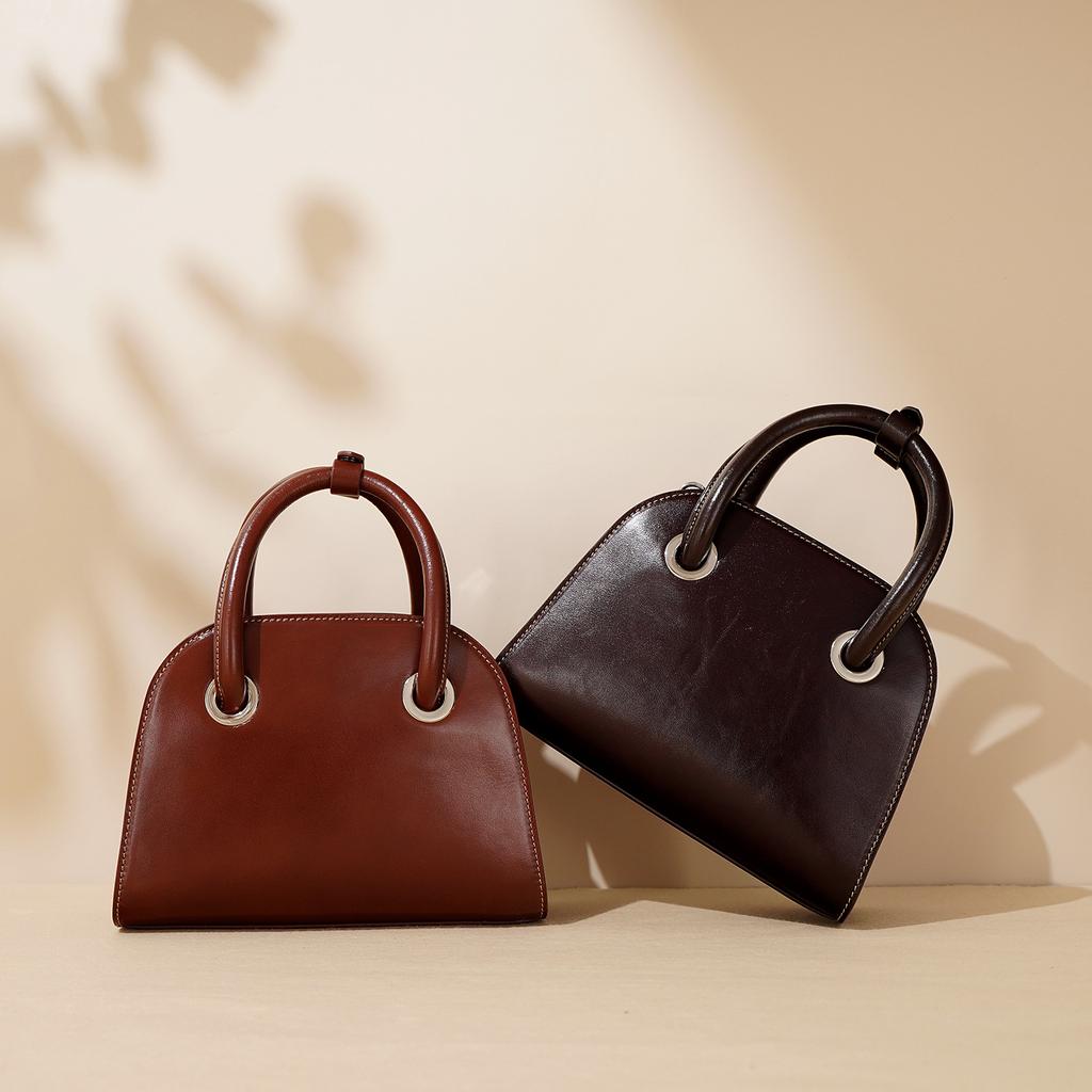 Solid Color Shell Handbag Women's Niche Fashion Versatile Commuter Bag Cowhide Women's Shoulder Armpit Bag