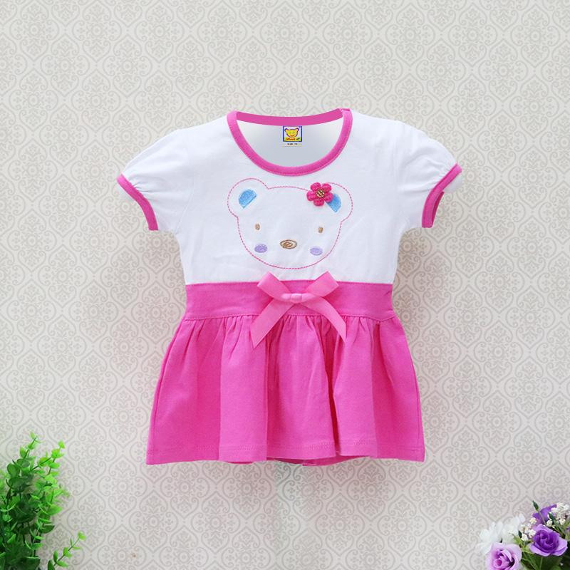 

Комбинезон с короткими рукавами для девочек 1–3 лет, юбка, детская праздничная одежда принцессы с бантом, милое платье с узором медведя 3T розовый