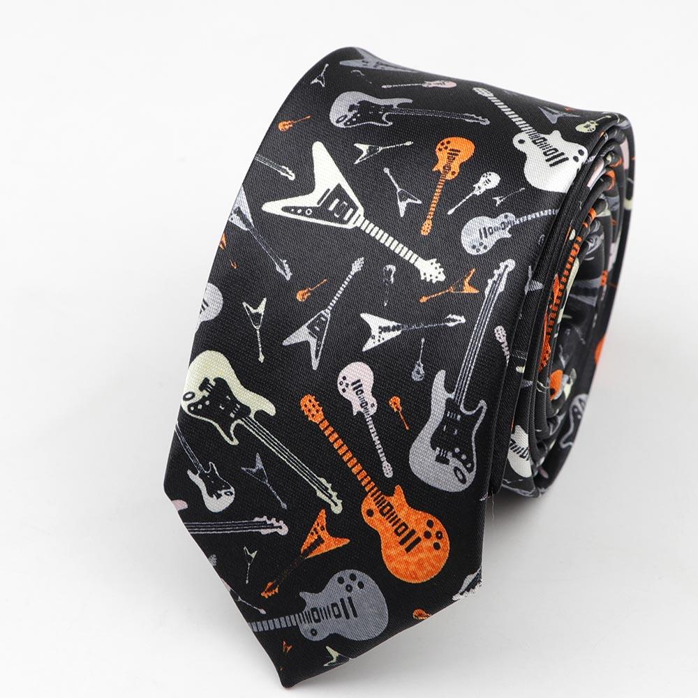 Classic Fashion Men's Skinny Tie Colorful Musical Notes Printed Piano Guitar Polyester 5cm Width Necktie Party Gift Accessory
