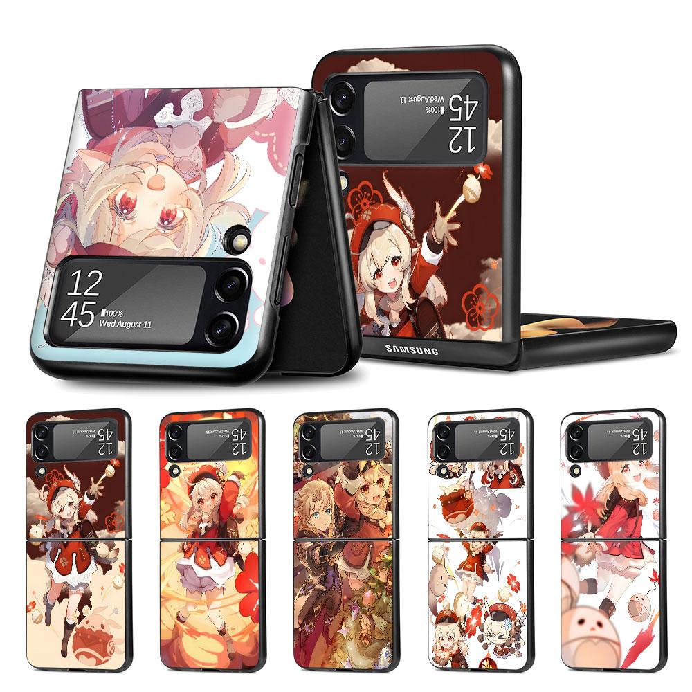 Custodia Klee Genshin Impact per Samsung Galaxy Z Flip4 Flip3 5G Guscio Rigido in PC per Cellulare Z Flip 4 3 Nero Coque Zflip4 Zflip3 Copertura