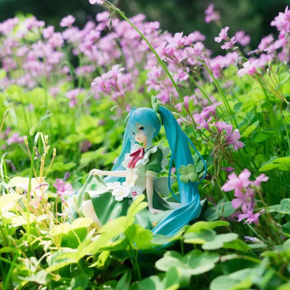 Cute Hatsune Miku Figures Four-leaf Clover Flower Fairy Maiden Models Decorative Ornaments for Beautiful Girls Birthday Gift