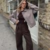 Lapel Faux Woolen Short Coat Women's Long Sleeved Zipper Jacket Commut Fashion Simple Versatile Solid Color Jackets 2026 New Spring