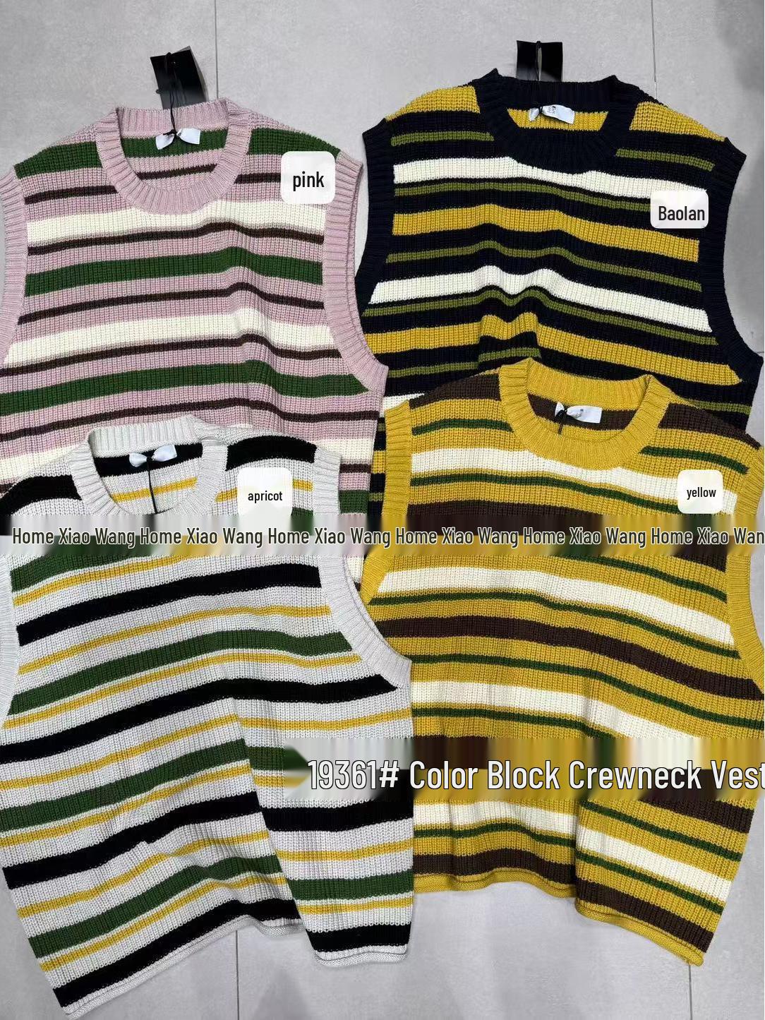 

Xiao Wang s Spring Korean Style Plus Size Striped Knit Vest One Size рожевий