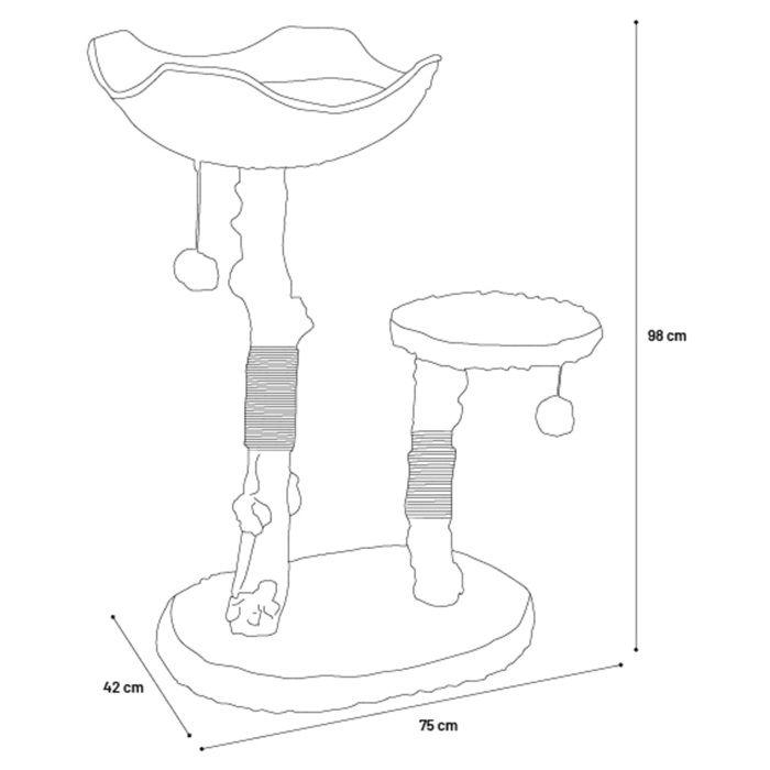 Arbre à chat - EDEN - Fidel - Bois de caféier - Corde en jute - Panier supérieur rembourré