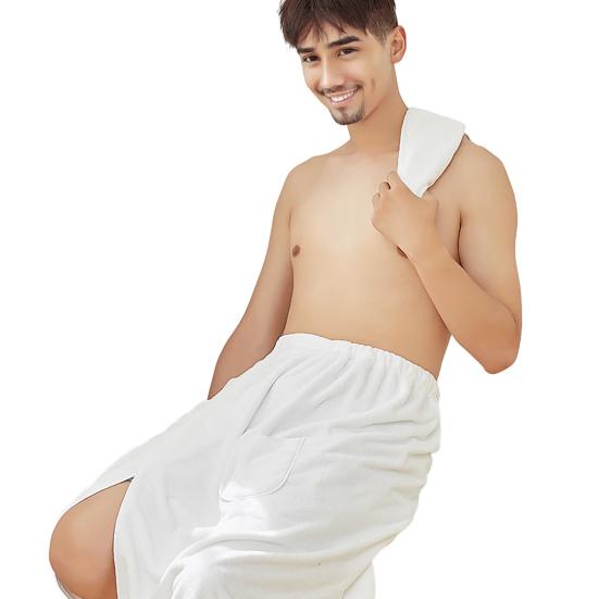 2Pcs/Set Men Bath Towel Adjustable Shower Wrap And Absorbent Towel Wearable Towel Skirt with Pocket for Gym Beach Sauna Spa