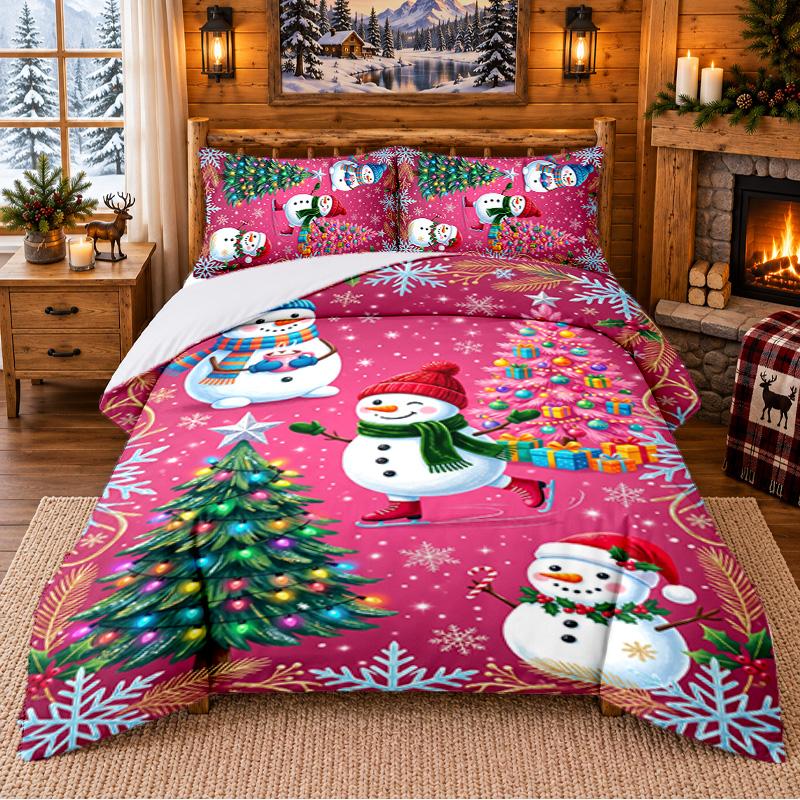 Christmas 3Pcs Bedding Set 1 Bed Sheet 2 Pillowcases Printed Bedroom Bedding Holiday Gift