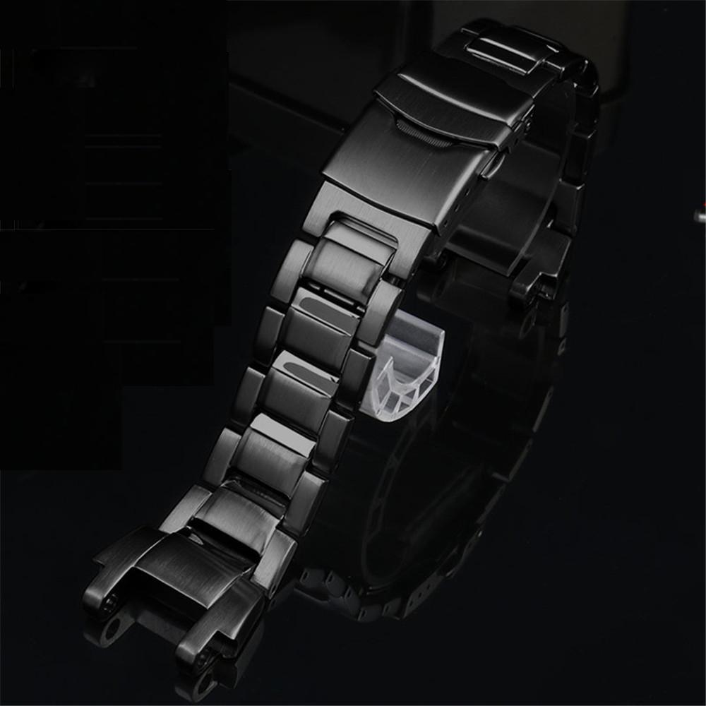 Edelstahl Uhrenarmband für Casio MTG-B1000 Herren Mattes Metall Schwarz Massives Armband Zubehör