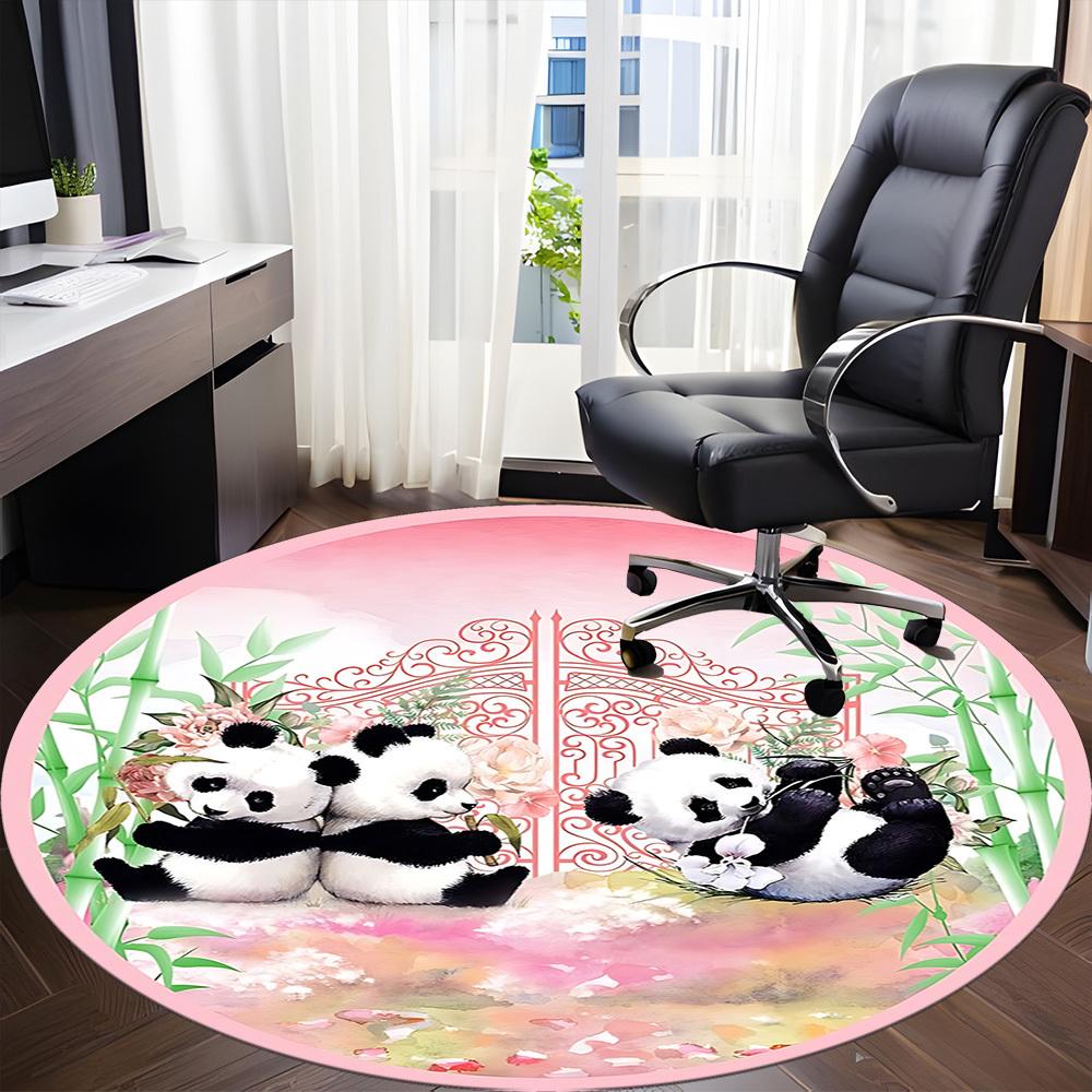1pc Panda Decor Chair Carpet for Office, Round Polyester Mat, Indoor Decor for Office, Easycare Fabric, Washable Non-slip Area Carpet