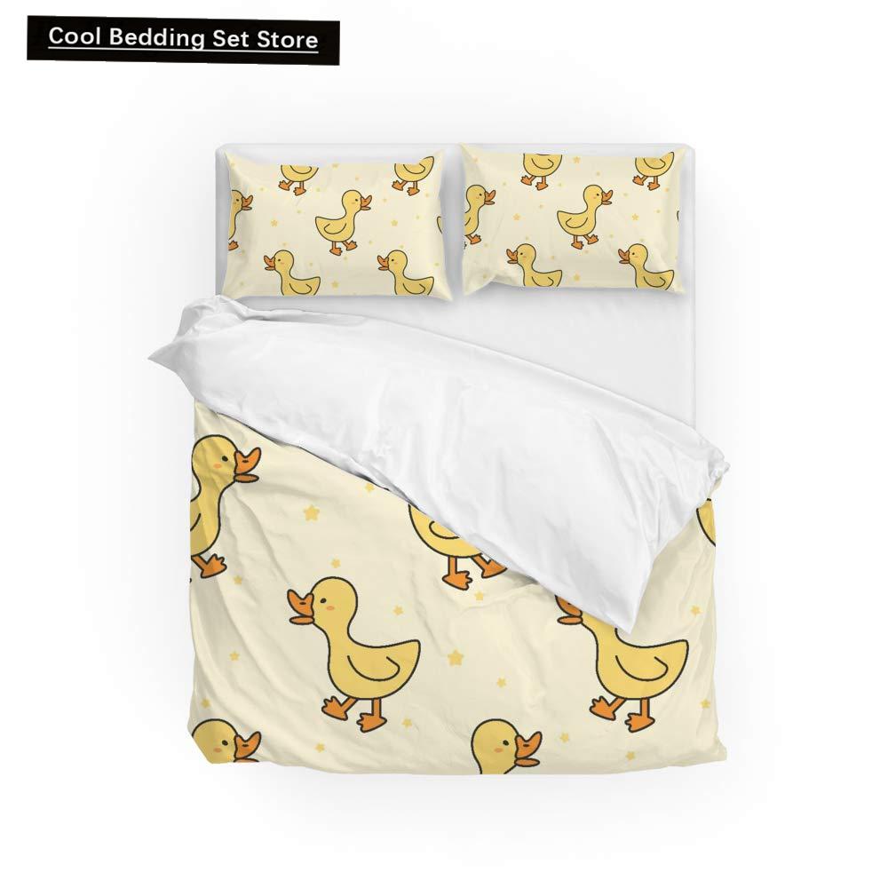 Cartoon Yellow Duck King Queen Duvet Cover Farm Lovely Animal Bedding Set Blue Bubble Quilt Cover Soft Polyester Comforter Cover