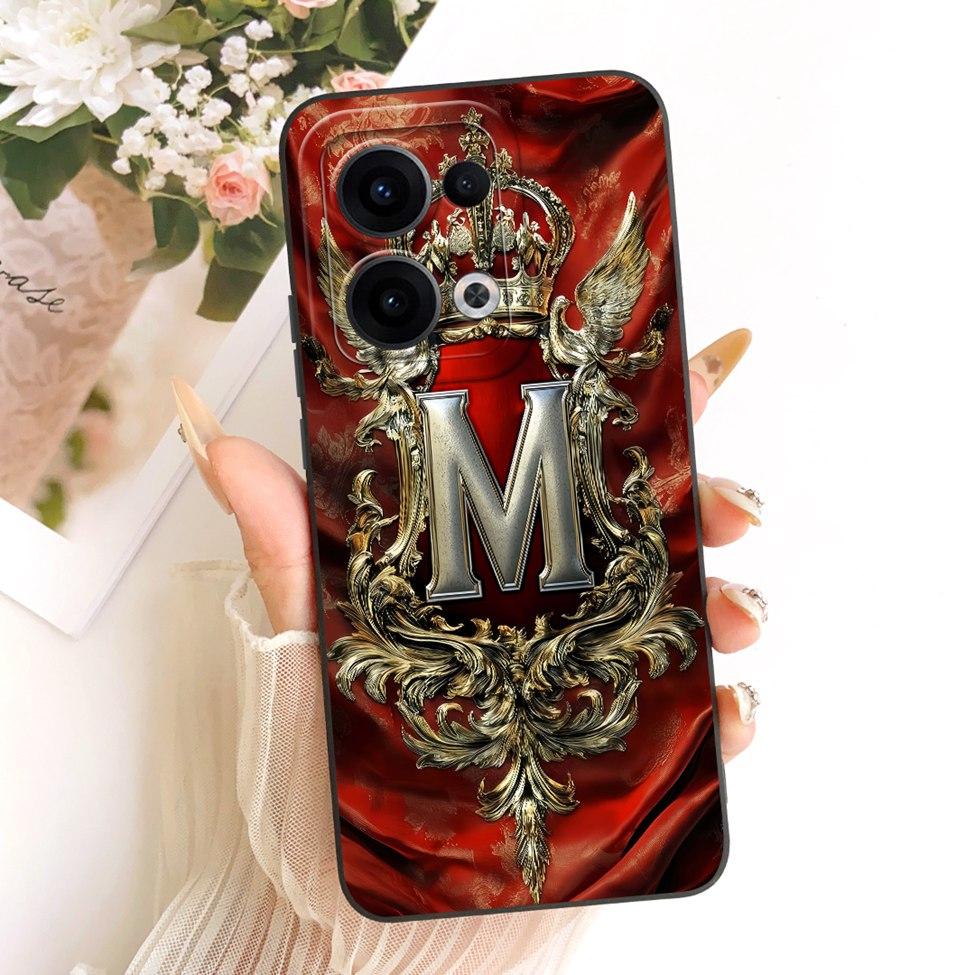 For Oppo Reno13 CPH2689 PKM110 Case For Oppo Reno 13 Cover Luxury A-Z Letters Fashion Crown 2D Painted Silicone Casing