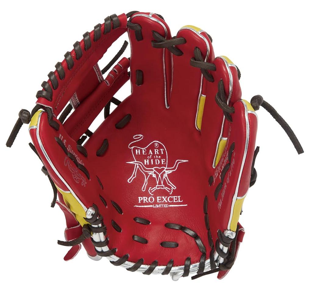 Rawlings PRO EXCEL Wizard COLORS GR5FHW2CN52MG Baseball Throw HOH® #02 Glove, Soft, Infielder's, Scarlet/Yellow, 11.25 Inches, Right-Handed