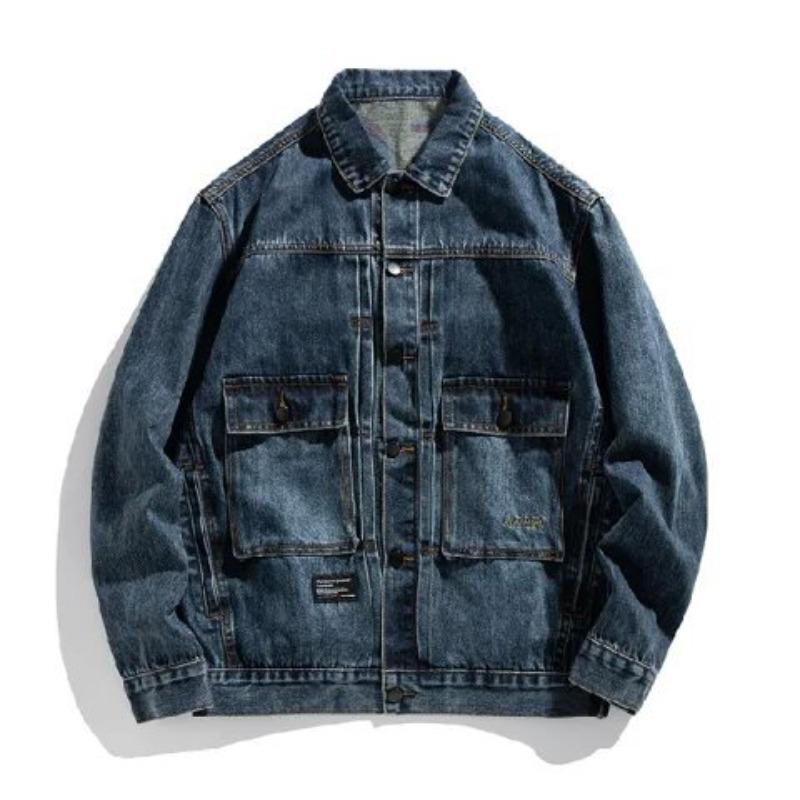 Thick Denim Jacket Men'S Loose Trendy Tooling Jacket Large Size Men'S Black Trendy Denim