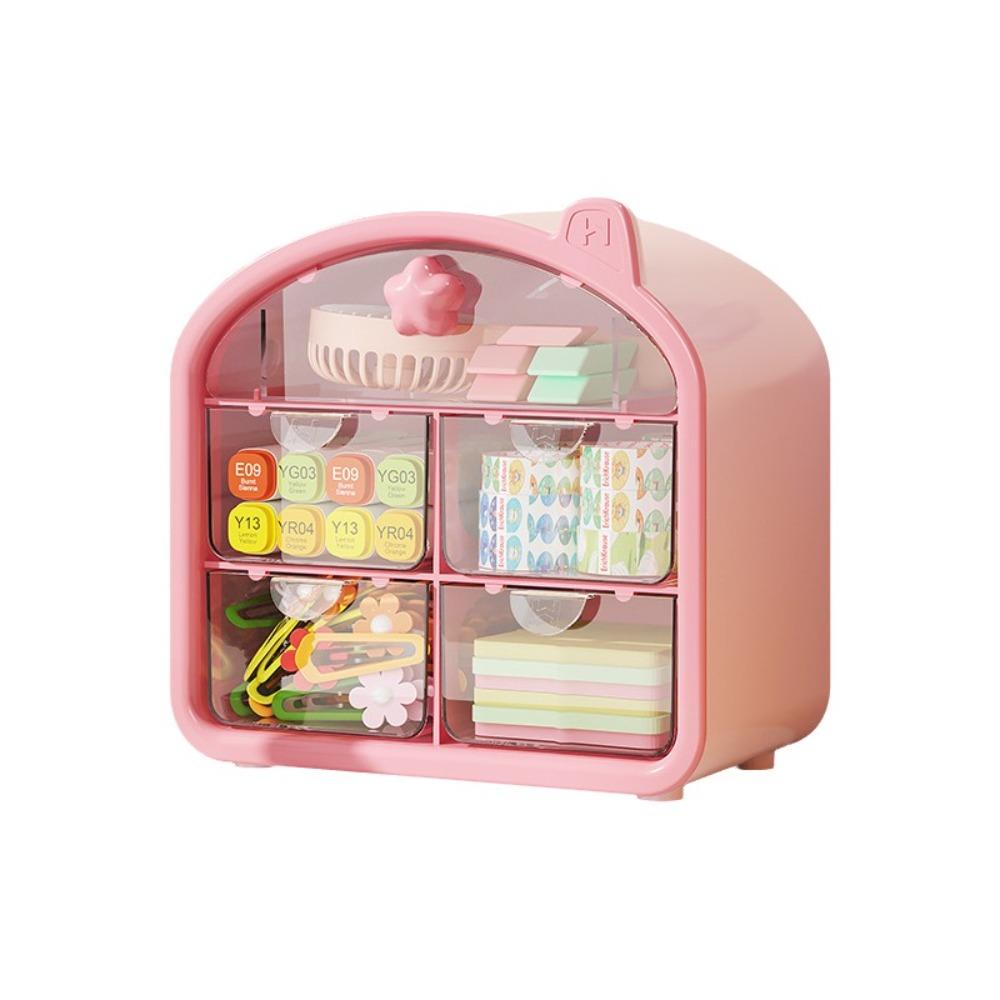 Dustproof Clear Drawer Storage Box Multi-grid Divided Storage Rack For Students & Office розовый