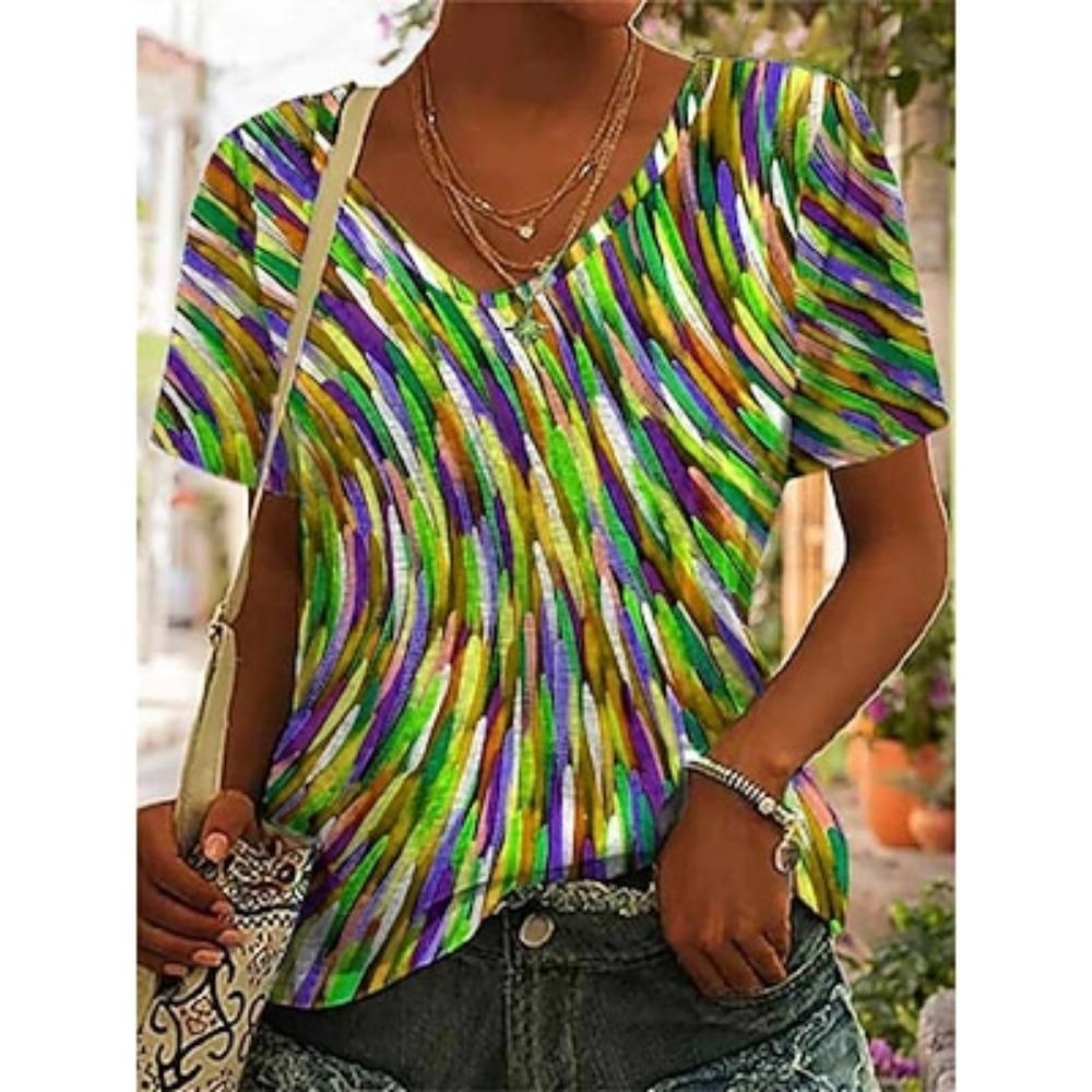 Women's T Shirt Graphic Basic Short Sleeve V Neck Regular Tops Daily Weekend Print Red Blue Green