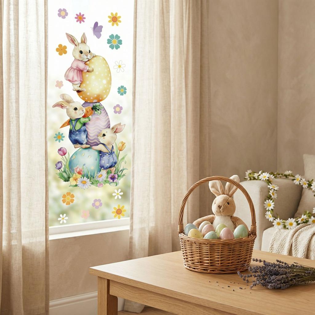 Easter-themed Static Cling Cartoon Egg And Window Sticker For Living Room Wall