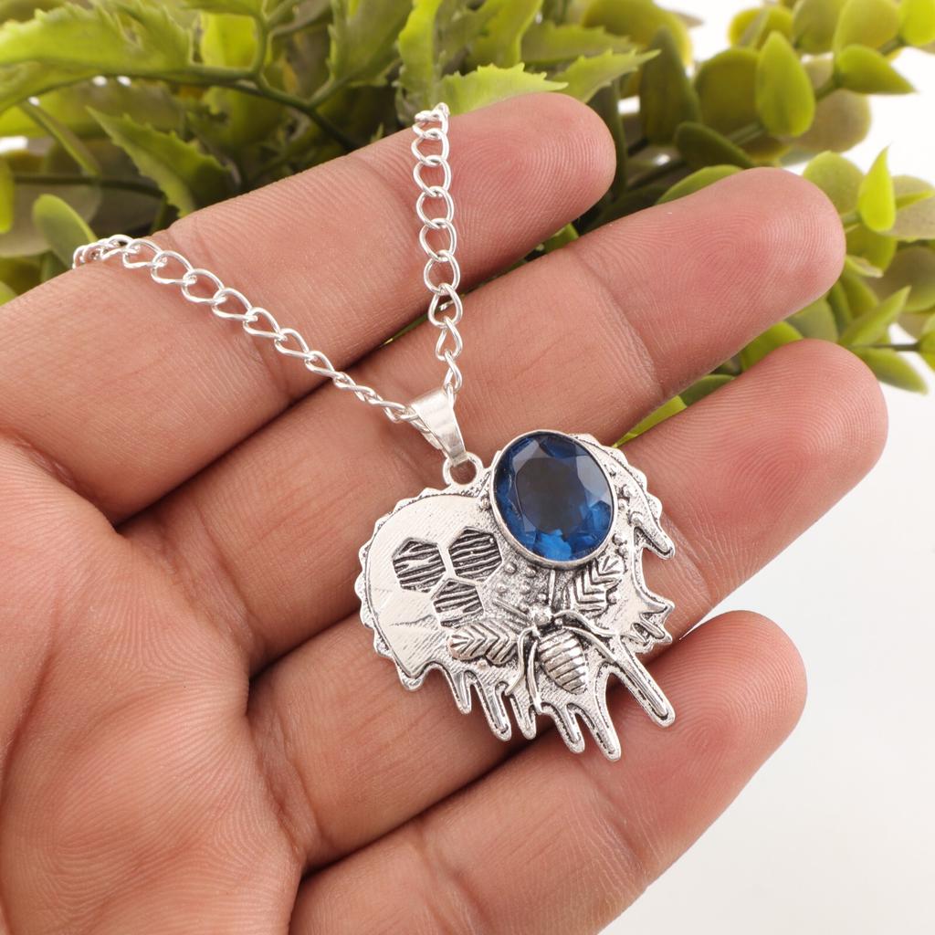 Natural London Blue Topaz Gemstone 925 Sterling Silver Handcrafted Pendant 1.49" CP-28-3