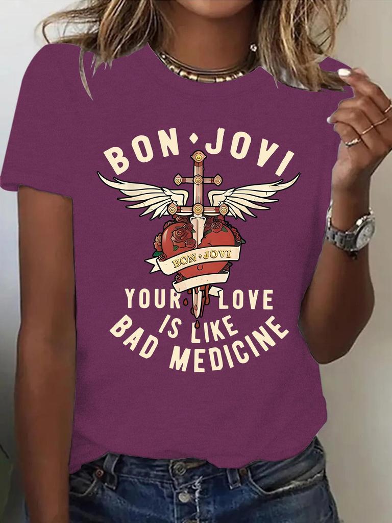 Bon Jovi Women's Short Sleeve Summer T-shirt Top - New Fashion