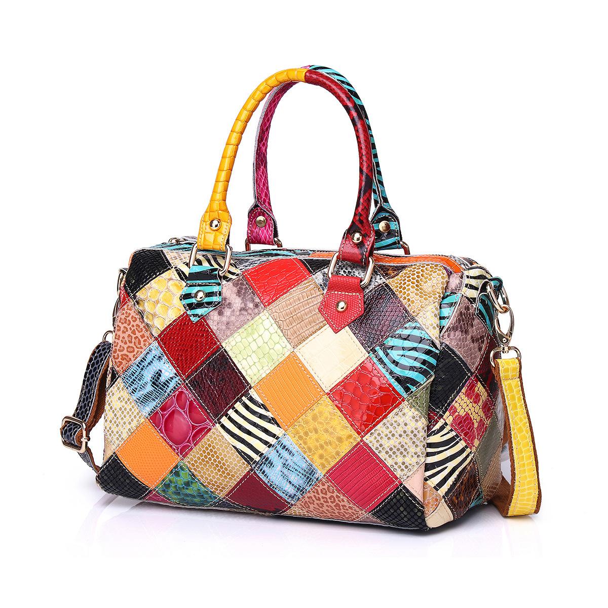 

Colorful Plaid Hand-Spliced Bag Random Color Contrast Fashion Messenger Leather Handbag Women S Bag разноцветный