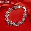925 Sterling Silver Five-Snake Chain Bead Bracelet Fashion Jewelry