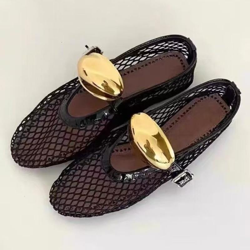 New ballet flats buckle belt mesh hollow breathable spring and summer large size round head fashion shoes