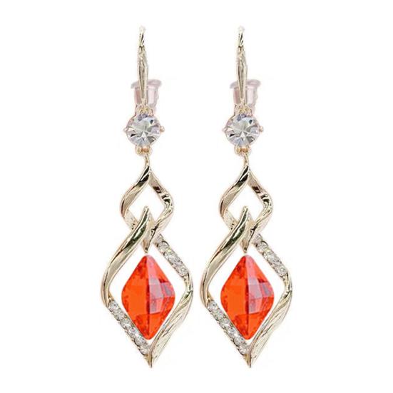 

1 пара висячих серег с геометрическим блестящим искусственным кристаллом в форме ромба, серьги-капли красный