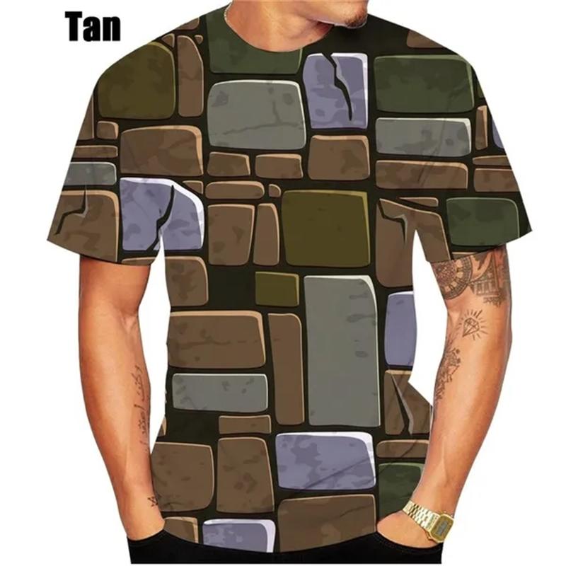 Chengyu Mode 3D Brick Wall T-shirt voor heren Zomermode Korte mouw Slim-Fit Korte mouw Casual T-shirts Grappige grafische T-shirts Tops 6XL