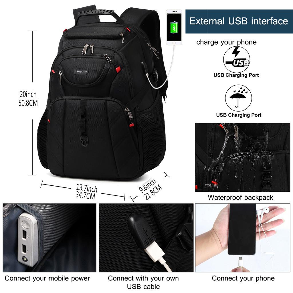 Travel Laptop Backpack 17 Inch Business Durable Backpack With USB Waterproof University Backpack For Men And Women