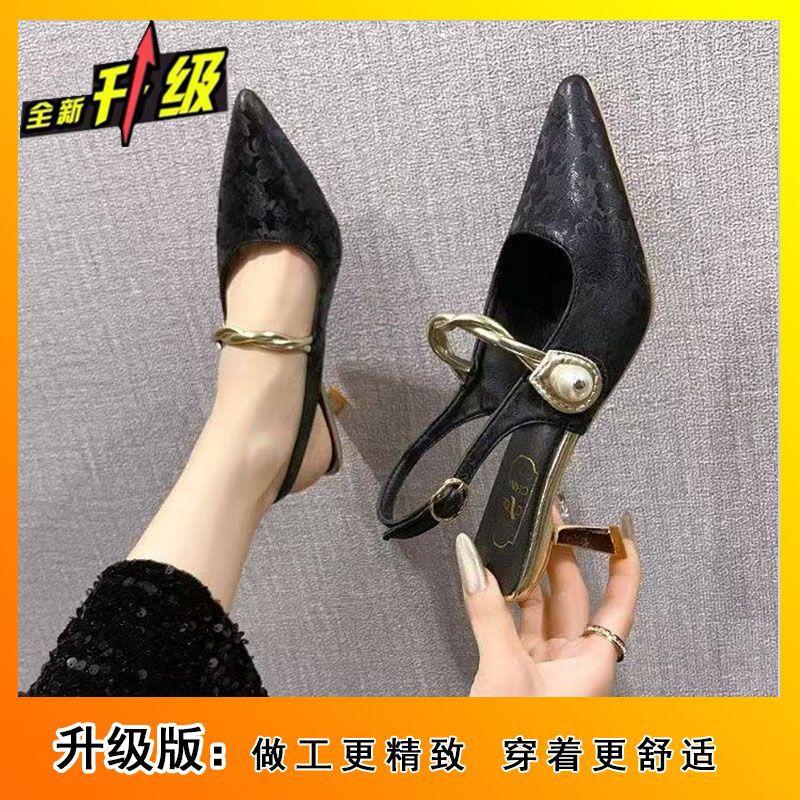 New Chinese style women's cheongsam high heels 2025 summer new stiletto sandals tide word with bag head pointed