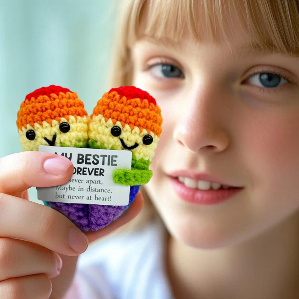 Best Friend - Knitted By Hand With Yarn Hugging Heart Shape, Spreading Positive Energy