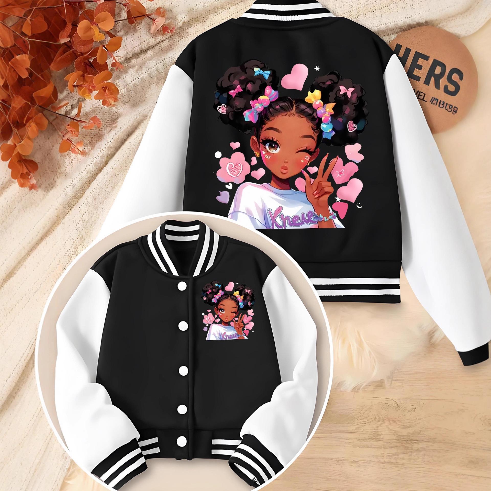 

Girls Casual Jacket - Spring and Autumn Children s Fashionable Sports Baseball Shirt 13-14Y чорний