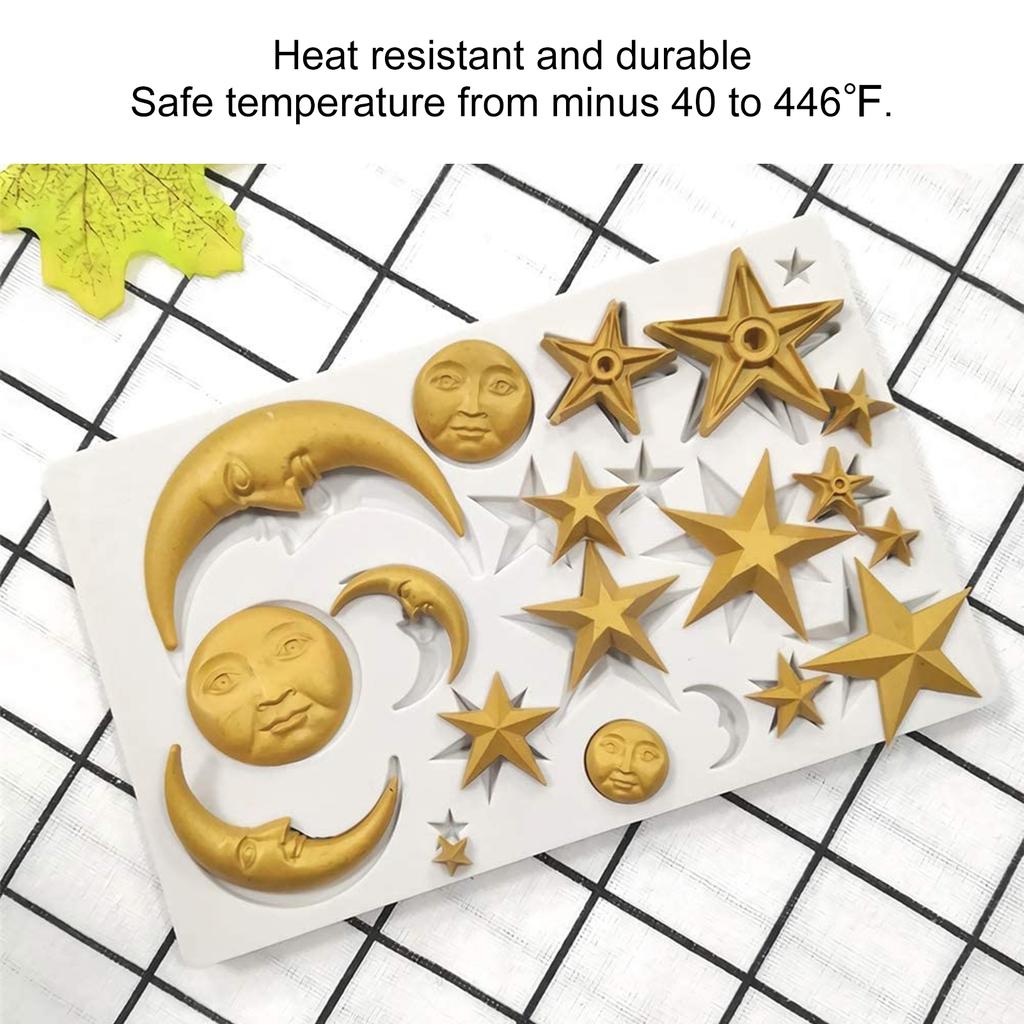 D5 Silicone Fondant Cake Mold Star Moon Face Nonstick Food Grade Silicone Reusable Heat Resistant Odorless Chocolate Home Molds