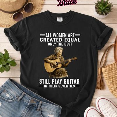 Guitar Player Gift Shirt for Women 70th Birthday, Funny Guitarist Tee for Mom Grandma, Vintage Music Lover Shirt, Seventies Gift